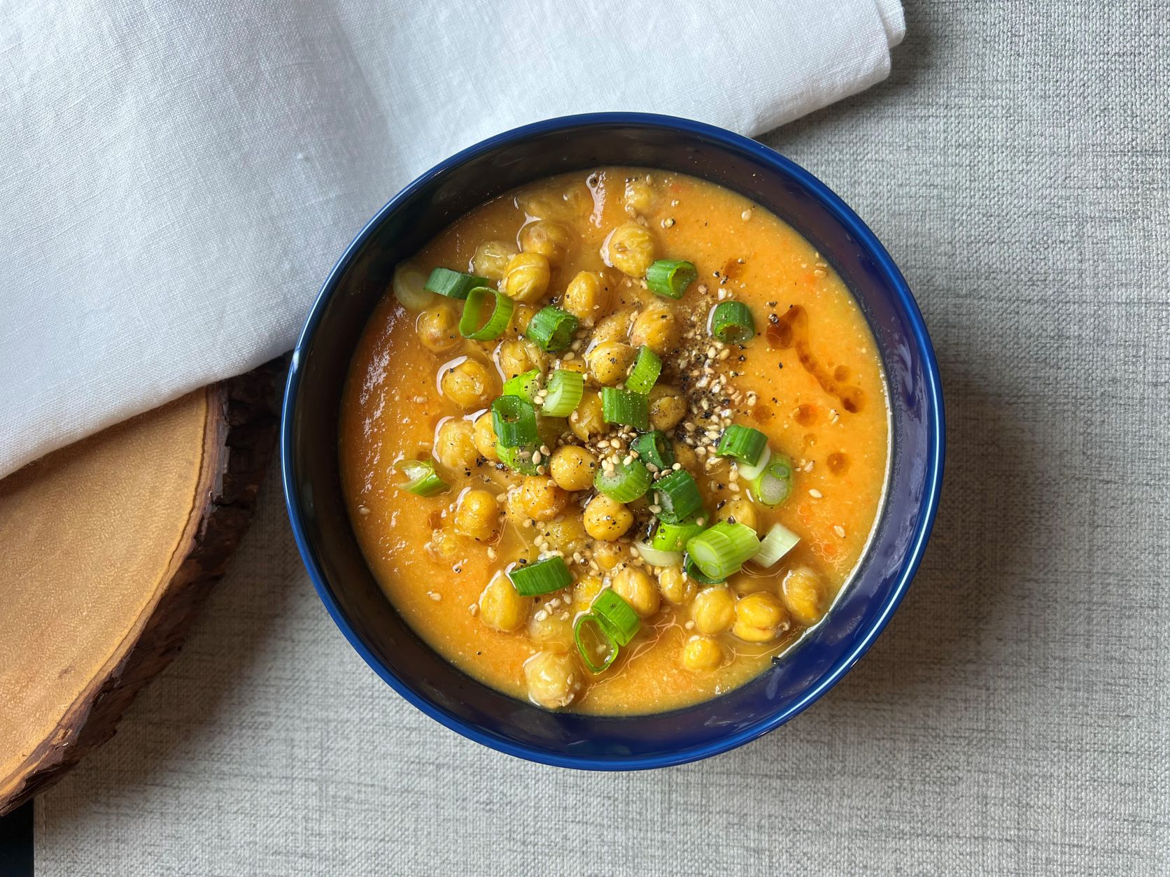 Carrot and Miso Soup with Garlicky Sesame Chickpeas